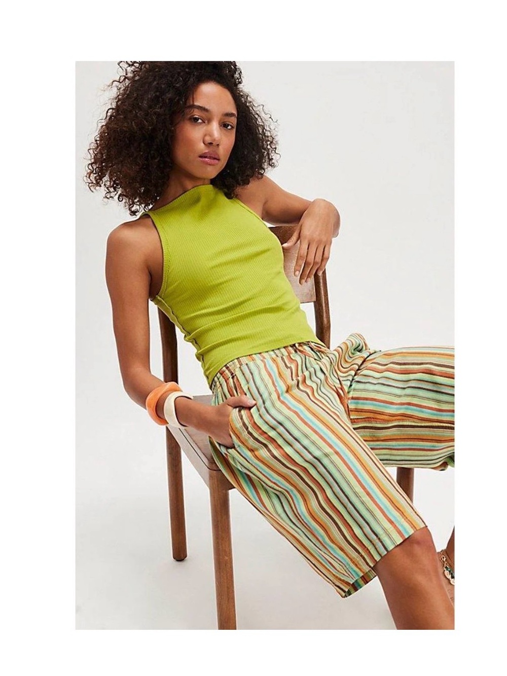 Free People Saylor Poplin Stripe shorts with a colorful green drawstring M